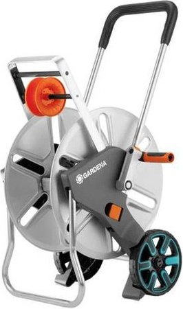 GARDENA CleverRoll L Easy Metall Schlauchwagen in Silber mit Frostschutztechnologie und Nachtropfstopp