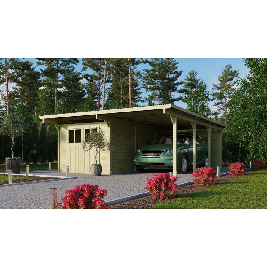 Karibu Doppelcarport Eco 2 mit Abstellraum und einer Rückwand, B/T: 576 x 268 m - Bild 2