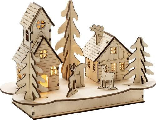 Konstsmide Holzsilhouette Haus mit Tieren in Naturfarben mit warmweißen LEDs für die Weihnachtsdekoration - Bild 1