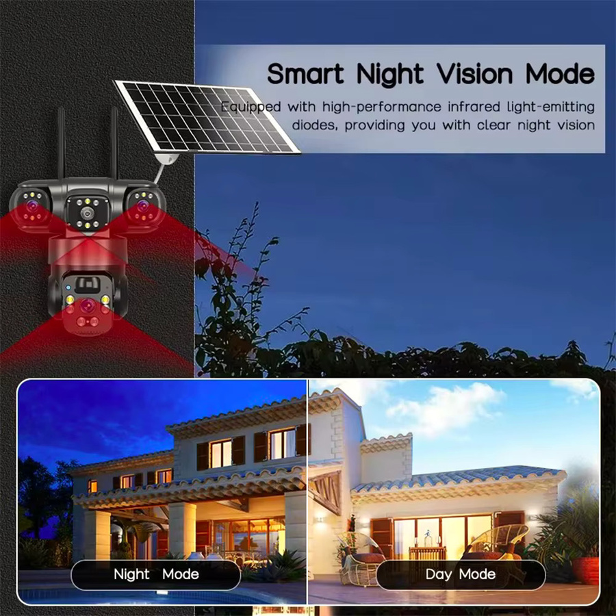 DiFang V380 Pro Solar-Überwachungskamera mit 6K Auflösung, 4G SIM-Karte und WiFi, drei Objektiven für drei Bildschirme, Farbe: Schwarz - Bild 5
