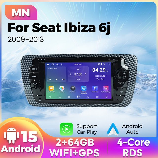 STRONGNAVI Multimedia Autoradio mit 7 Zoll Display für Seat Ibiza 2009-2013, CarPlay, Android Auto, GPS, WIFI und FM Radio in Schwarz - Bild 1