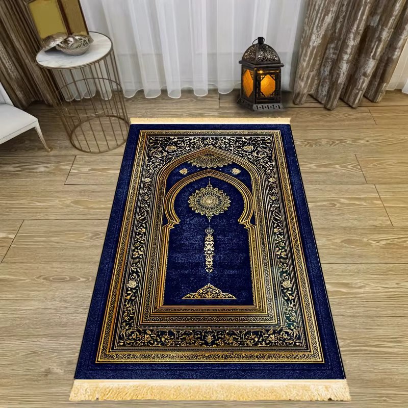 VIKAMAI Islamische Gebetsmatte in Blau mit orientalischem Design, tragbar und faltbar - Bild 2