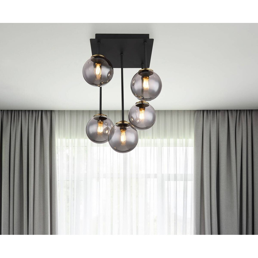 Globo Deckenleuchte Jorge 5-flammig Schwarz Matt mit rauchfarbenen Glasschirmen B/T/H: 25,5 x 25,5 x 38,0 cm - Bild 2