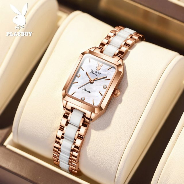 PLAYBOY Armbanduhr, Quarz, Keramik, Weiß, Damen, eckig - Bild 1