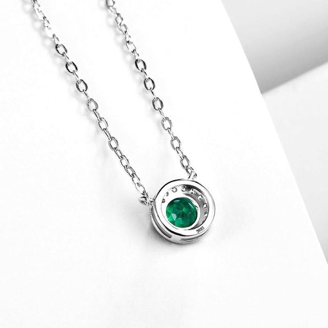 Halskette mit Anhänger, 925 Silber, Smaragd, Zirkonia, Damen - Bild 1