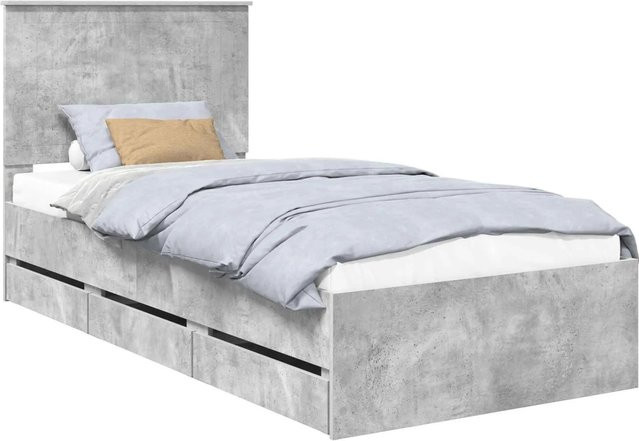 vidaXL Bettrahmen mit Kopfteil aus Holzwerkstoff in Betongrau, B/T/H: 90 x 190 cm - Bild 1