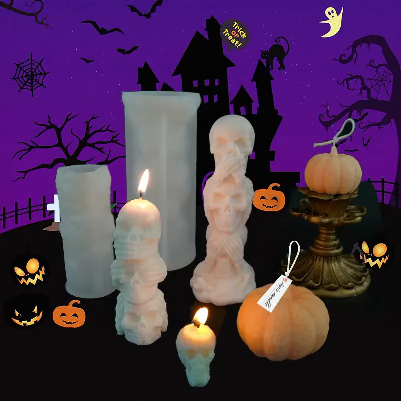 LONTL Silikonform Halloween Schädel für DIY Horror Geist Kopf Gussformen aus Harz Gips oder Zement - Bild 2