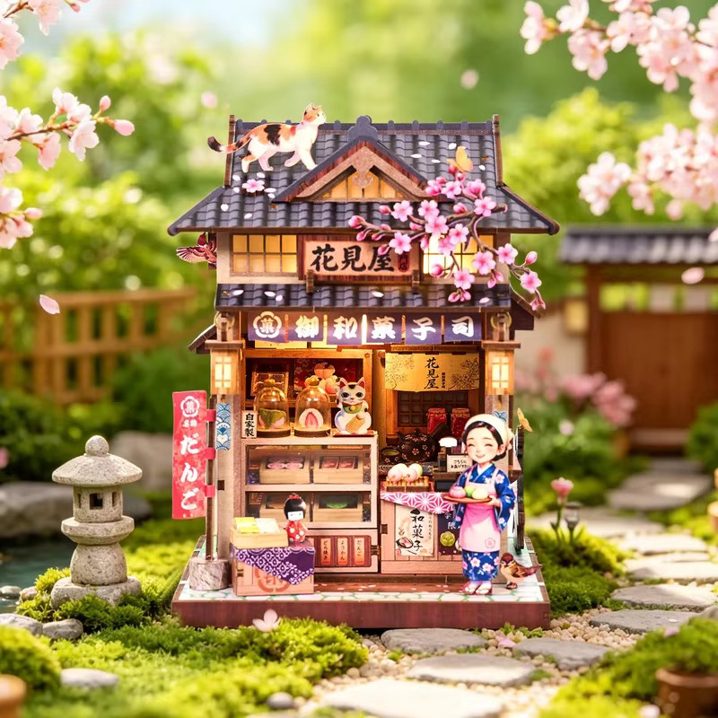 Hanamiya DIY Miniatur-Puppenhaus, 3D Holzpuzzle, Japanischer Wagashi-Laden - Bild 2