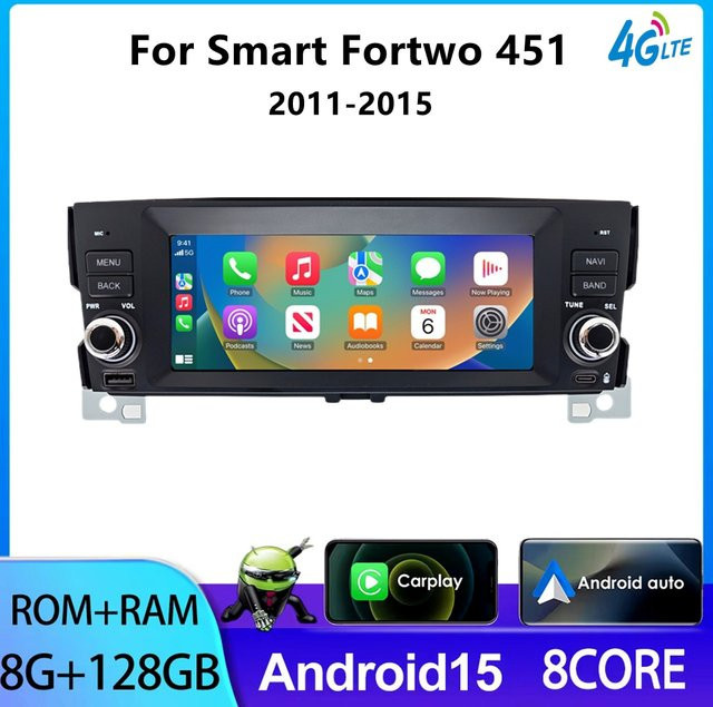 YAYP Kabelloses CarPlay und Android Auto Radio für Smart Fortwo 451 (2005 - 2015) mit GPS, Bluetooth, RDS und DSP in Schwarz - Bild 1