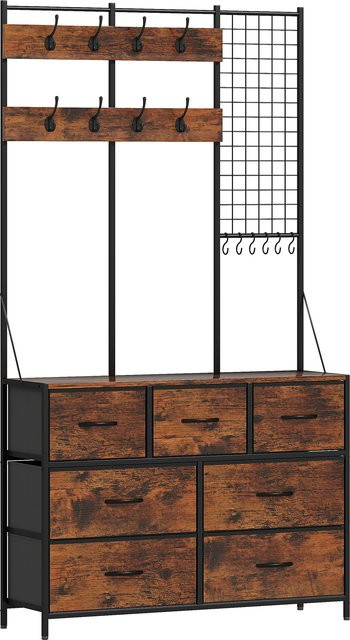 HOMCOM Garderobenständer im Industrie-Design mit Kommode und 7 Stoff-Schubladen, Kleiderständer in Rustikal-Braun mit 14 Haken für Flur und Schlafzimmer, Höhe: 183 cm - Bild 1
