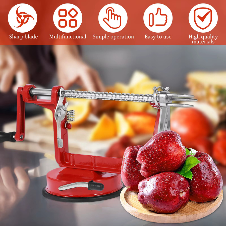 Willstar 3-in-1 Apfelschäler aus Edelstahl in Rot und Silber als manueller Obstschäler mit Schneidewerkzeug und Entkerner - Bild 3
