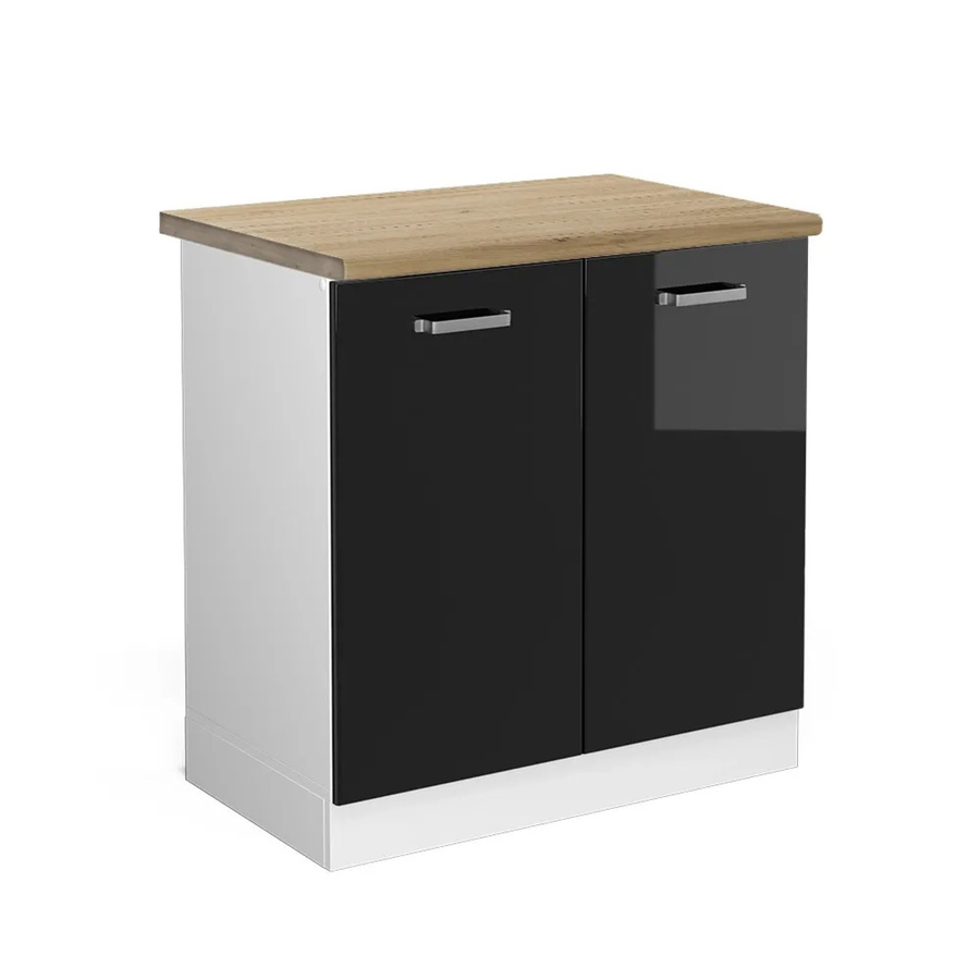 Vicco Spülenunterschrank R-Line in Schwarz Hochglanz und Weiß mit Eiche-Optik, B/T/H: 80 x 60 x 81,6 cm - Bild 2