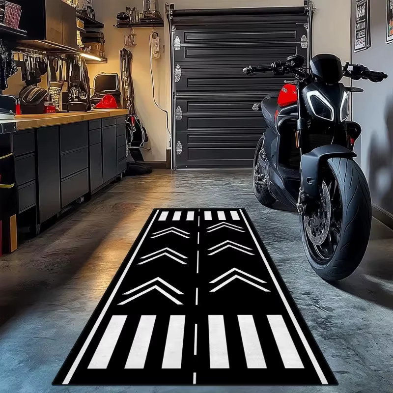 VIKAMA Motorrad-Displaymatte in Schwarz, rutschfester Rennstrecken-Läufer für den Parkbereich und die Garagendekoration - Bild 1
