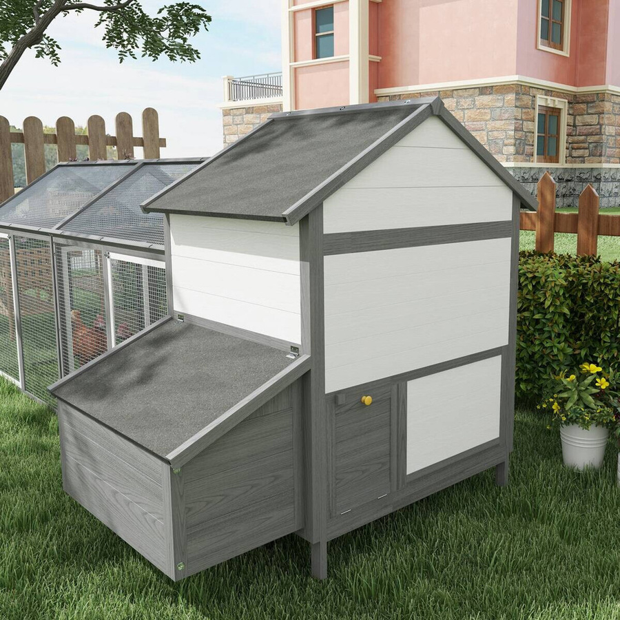 PawHut Stall für Kleintiere aus Fichtenholz in Grau mit Edelstahl, wetterfest und mit erhöhtem Boden, B/H/L: 125 x 247 x 113,5 cm - Bild 2