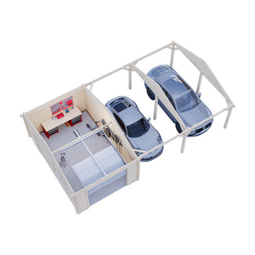 Palmako Garage Roger aus Fichten-Leimholz mit Sektionaltor und Satteldach, Hellbraun, B/T/H: 1006 x 619 x 316 cm - Bild 3