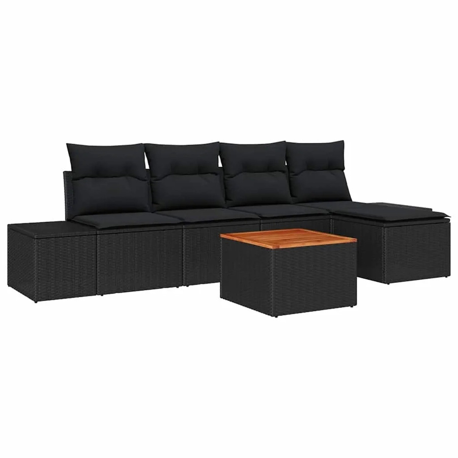 vidaXL Garten-Sofa-Set 6-teilig in Schwarz mit Kissen, L-Form aus Poly-Rattan und Metall für Garten, Terrasse oder Balkon - Bild 2