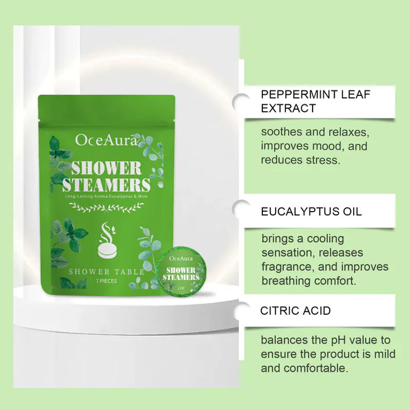 OceAura Aromatherapie Dusch-Tabletten Minze, Erfrischend und Beruhigend, Green, 7 Stück - Bild 2