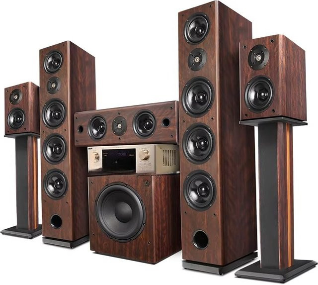 Fever Kabelloses 7.1 Heimkino-Audiosystem 5.1 Lautsprecherset in Braun mit Dolby Surround für dein Wohnzimmer - Bild 1
