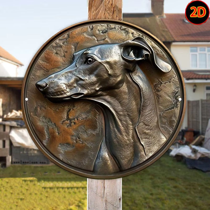 HELLOYOUNG Windhund Wandkunst aus Metall, runde Tier-Relief Dekoration in Braun, wandmontiert - Bild 6