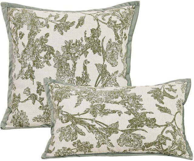 JMG Clothing Kissenbezug aus französischer Chenille-Jacquard-Samt in Grün mit floralem Design, B/B: 45 x 45 cm - Bild 1