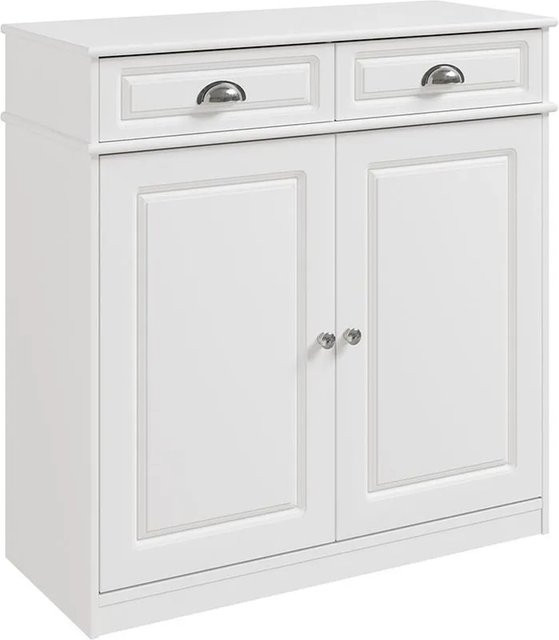 SoBuy Schuhschrank mit 4 Klappen in Weiß, schmale Schuhkommode für Flur und Eingangsbereich, B/H/T: 104 x 82 x 23 cm - Bild 1