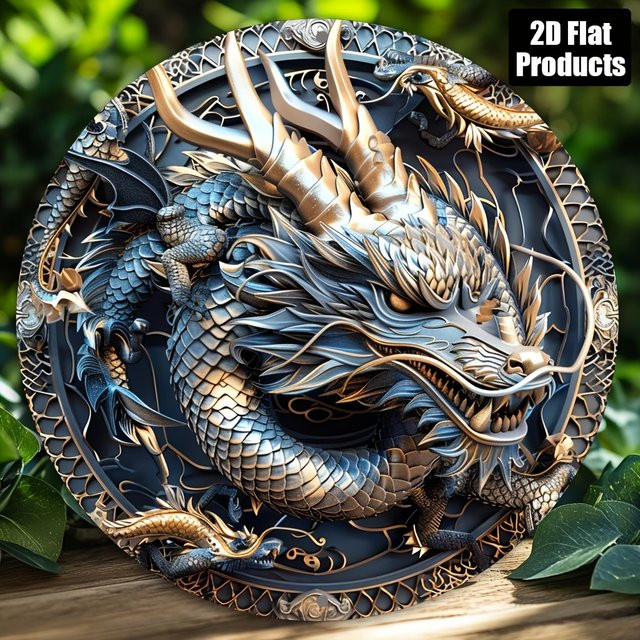 GTHUNDER Drachen-Wanddekoration aus Metall in Blau und Gold, Durchmesser: 20,3 cm - Bild 1