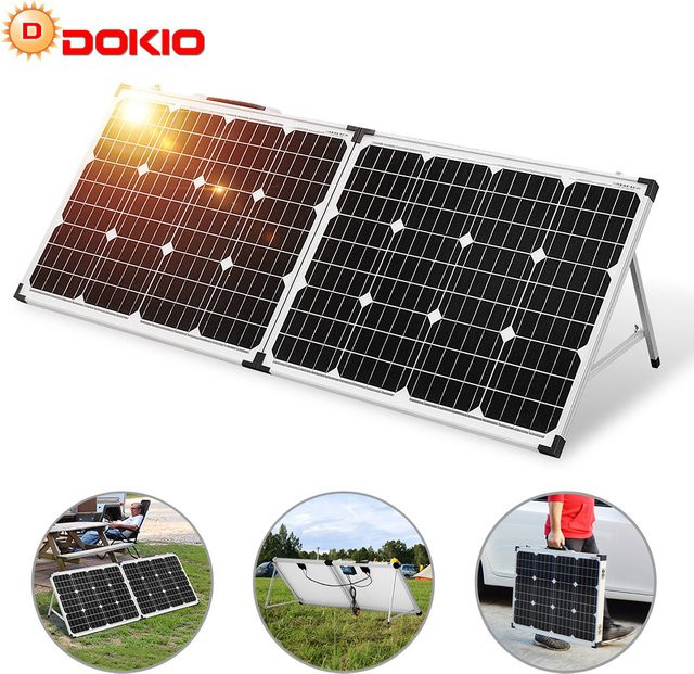 DOKIO Faltbares Solarpanel Set 100W mit Laderegler und USB-C, 18V Mono Solarzellen in Schwarz für Camping und Wohnmobil - Bild 1