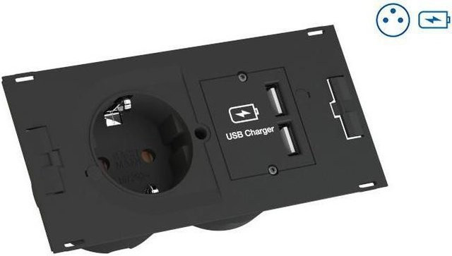 Bachmann DUE Set Steckdosenleiste mit USB-A und USB-C Ladestation in Schwarz - Bild 1