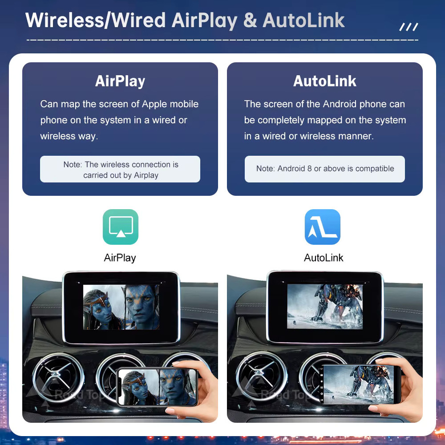 Road Top Drahtloses CarPlay und Android Auto Interface für Mercedes Benz B-Klasse W246, C-Klasse W176, GLK W204 und X204 mit NTG4.5, Plug-and-Play, Schwarz - Bild 3