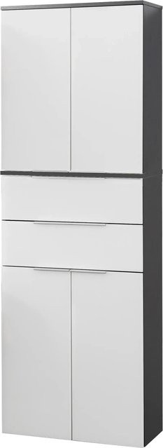 Fackelmann Bad-Hochschrank Kara mit 4 Glastüren und 2 Schubladen, Anthrazit/Weiss, B/T/H: 61 x 32 x 176 cm - Bild 1