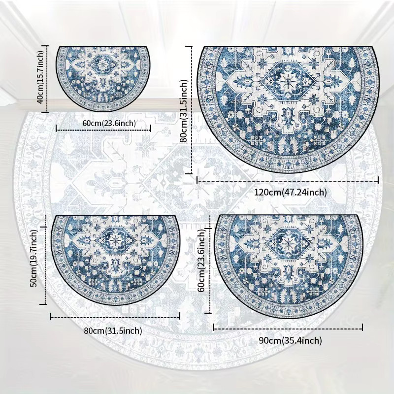 VIKAMA Böhmischer Halbkreis-Teppich in Blau, rutschfeste Bodenmatte aus Polyester für Flur, Küche und Schlafzimmer, B/T/H: 60 x 40 x 1 cm - Bild 2