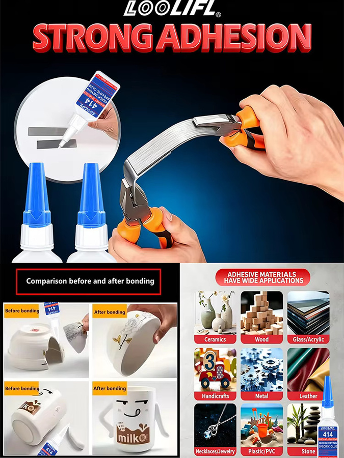 LOOLIFL Sofortkleber 414 Schnelltrocknender Superkleber Extra Stark für Kunststoff, Glas und Metall - Bild 7