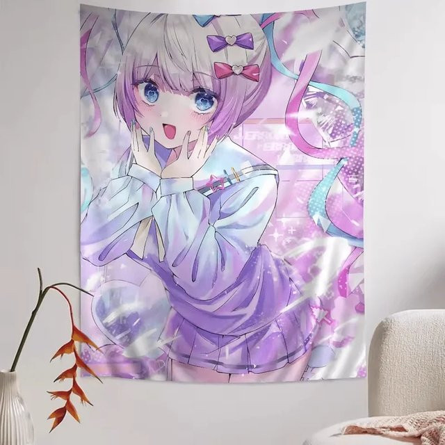 VIKAMA Needy Girl Overload Wandteppich Anime KAngel Wandbehang in Rosa-Lila für deine Kawaii Raumdekoration B: 60 cm, H: 40 cm - Bild 1