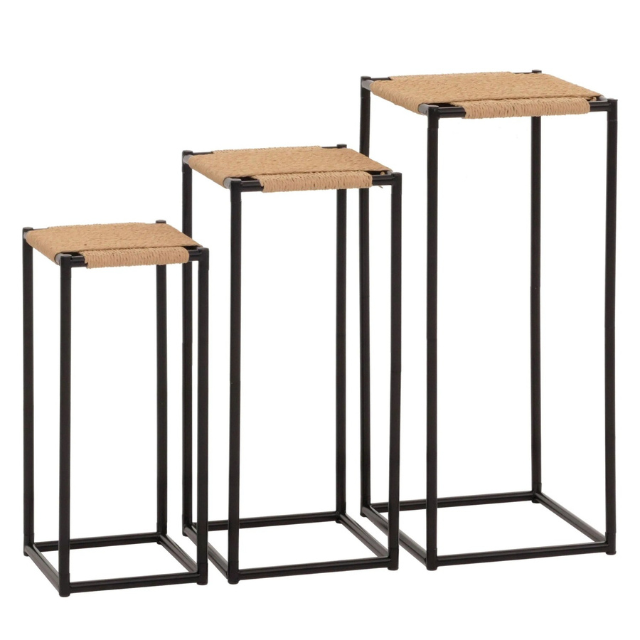MCW 3er-Set Blumentisch N70 stapelbar aus Metall und Papierseil in Beige und Braun - Bild 2