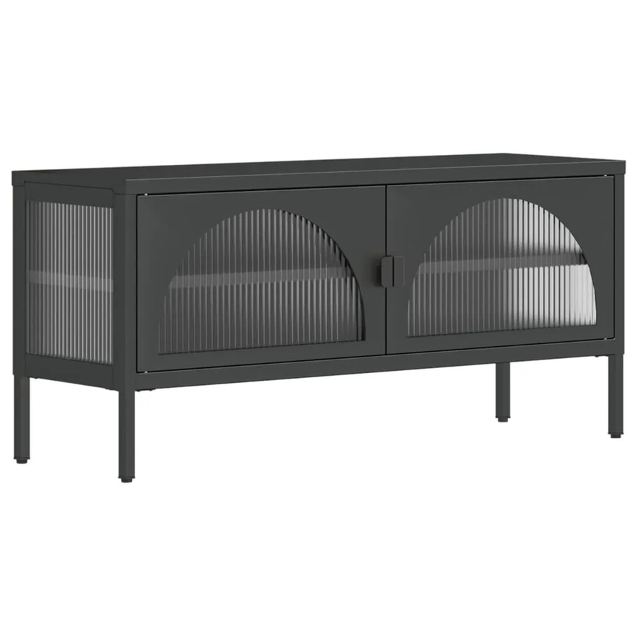 vidaXL TV-Schrank in Schwarz aus Stahl und Riffelglas, B/T/H: 105 x 35 x 50 cm - Bild 2