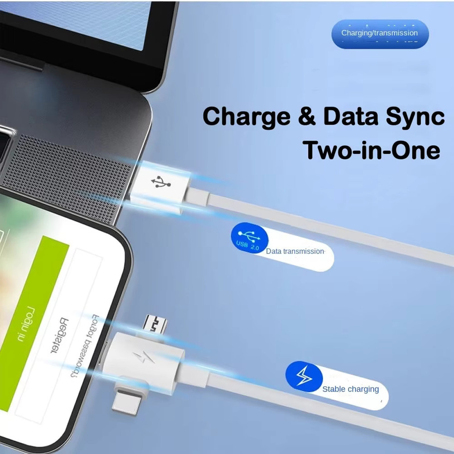 3-in-1 USB Schnelllade-Handy-Datenkabel für Micro-USB, USB-C und Lightning in Weiß, 1,5 m Länge - Bild 2