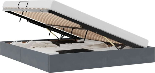 vidaXL Aufbewahrungsbett mit Kopfteil aus Samt und Metall in Dunkelgrau, B/T/H: 160 x 200 x 104 cm - Bild 1