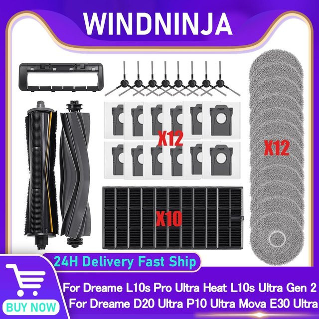 Dreame Zubehör-Set für L10s Pro Ultra Heat P10 Ultra Mova E30 Ultra L10s Ultra Gen 2 D20 Ultra mit Seitenbürsten, Filter und Mopp-Pads in Schwarz - Bild 1