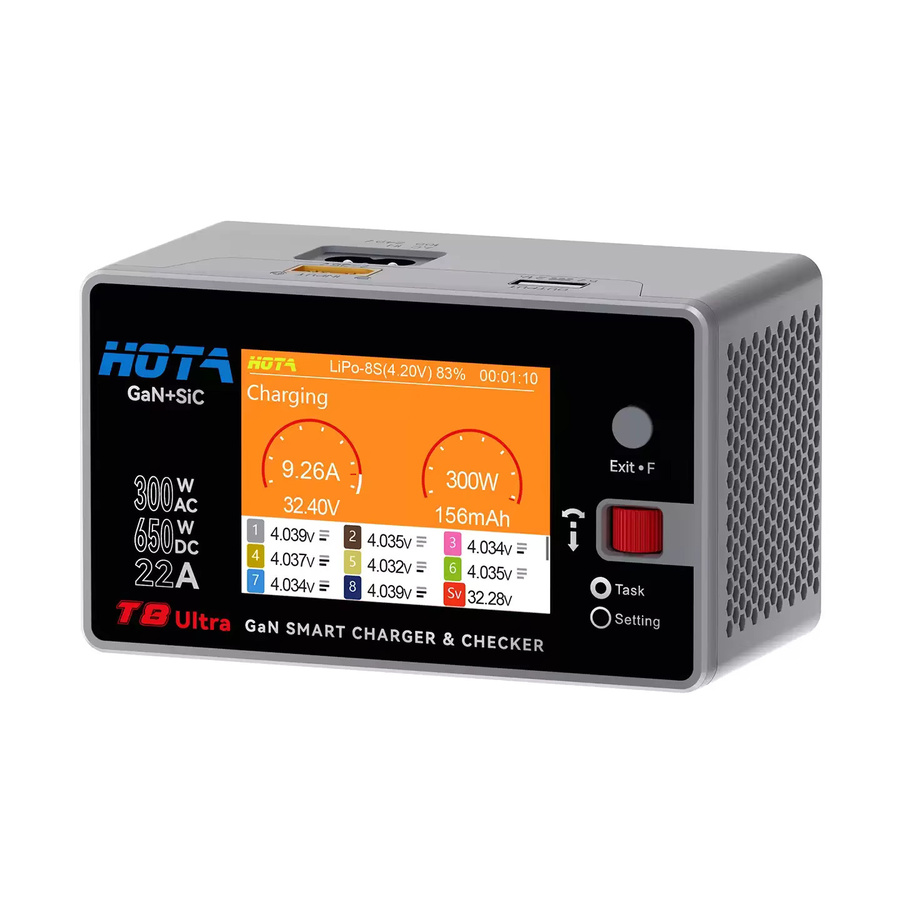 HOTA T8 Ultra GaN 650W AC/DC Smart-Ladegerät in Grau, 1-8S Schnell-Balance-Ladegerät für LiPo und LiHV Akkus, RC Drohnen- und Automodell-Zubehör - Bild 3