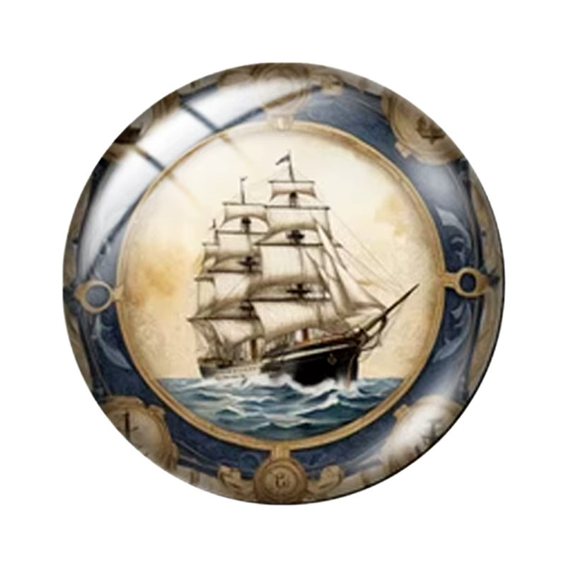Fotoglas-Cabochon, Navigations- und Schiffsmuster, rund, 18 mm/20 mm/25 mm - Bild 2