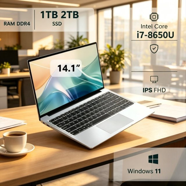 Intel Core i7 8650U Ultra Slim Notebook-PC in Silber mit 16 GB RAM, 1 TB SSD, 14,1 Zoll Full HD Display und Windows 11 - Bild 1