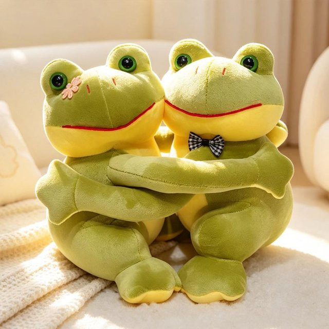Yiran toy Kawaii Paar Umarmungen Frosch Plüschtier, Rosa Grüner Frosch, 23cm - Bild 1