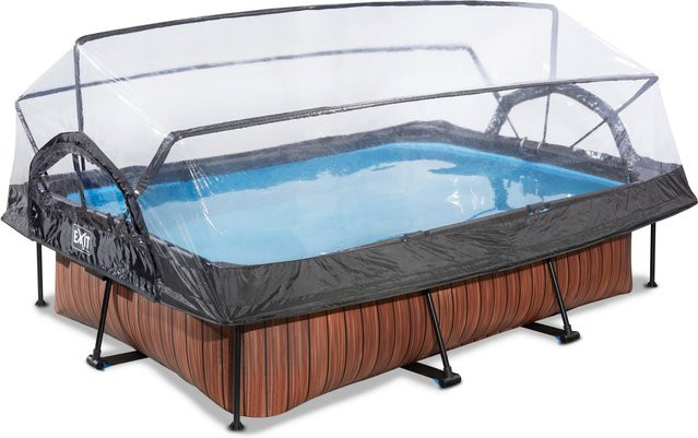 EXIT Wood Pool Braun mit Abdeckung und Filterpumpe B/T/H: 300 x 200 x 65 cm - Bild 1