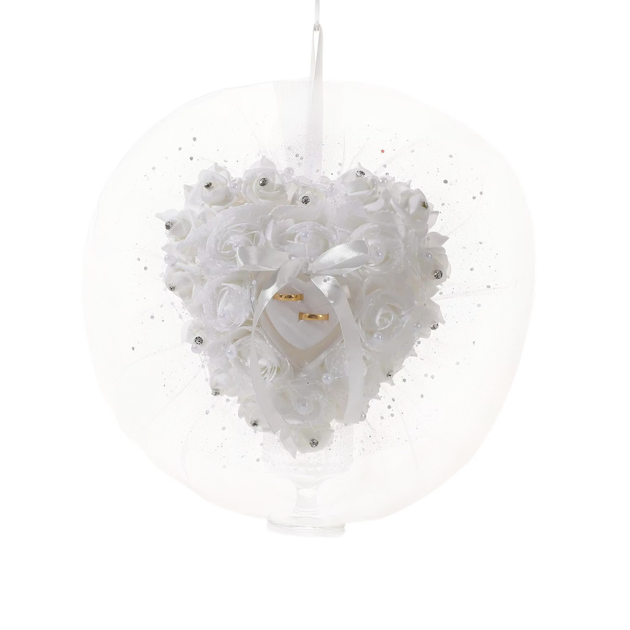 TRUE LOVE GIFT Herzförmiges Ringkissen in Weiß mit floralem Design für deine Hochzeit - Bild 2
