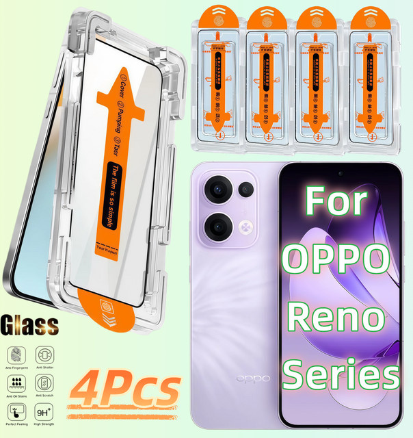 4er-Pack gehärtetes Glas Displayschutz für OPPO Reno Serie, transparent, staubfrei - Bild 1