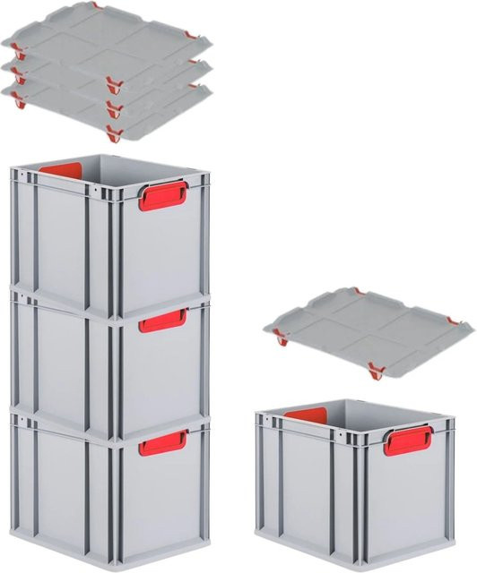 PROREGAL Spar Set 4x Eurobox Nextgen Color mit Auflagedeckel und Schiebeschnappverschlüssen, Farbe Rot, H x B x T: 32 x 30 x 40 cm - Bild 1