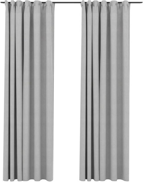 vidaXL Verdunkelungsvorhänge in Leinenoptik mit Haken, 2 Stück, Grau, B: 140 cm, H: 245 cm - Bild 1