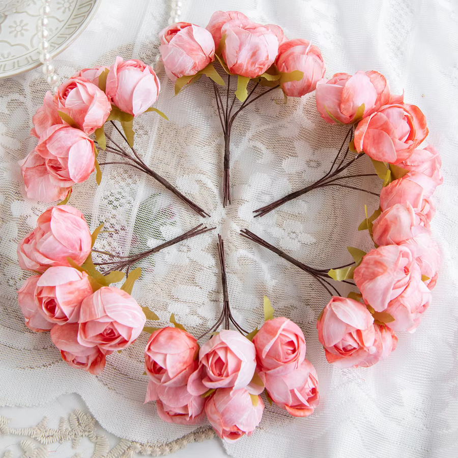 ZQCY Mini-Bouquet aus künstlichen Seidenblumen in Pink für Tischdekoration, Hochzeitskränze und DIY-Geschenke - Bild 1