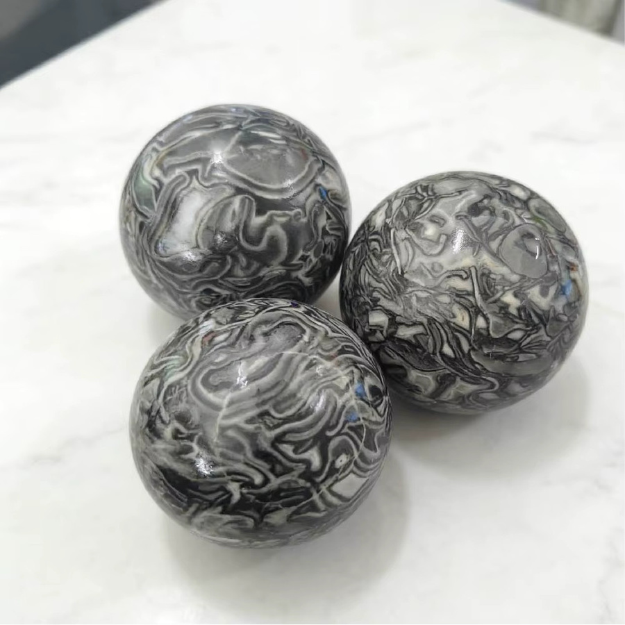 CrystalHola Schwarze Crazy-Achat-Kugel aus Stein, poliert, Durchmesser: 6 cm - Bild 5