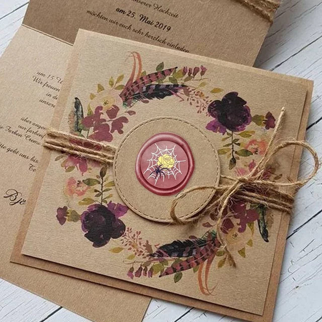 Runder Wachssiegel-Messingkopf mit Schmetterlings- und Blumenmustern in Silber zum Dekorieren von Geschenken, Umschlägen und Notizbüchern - Bild 1
